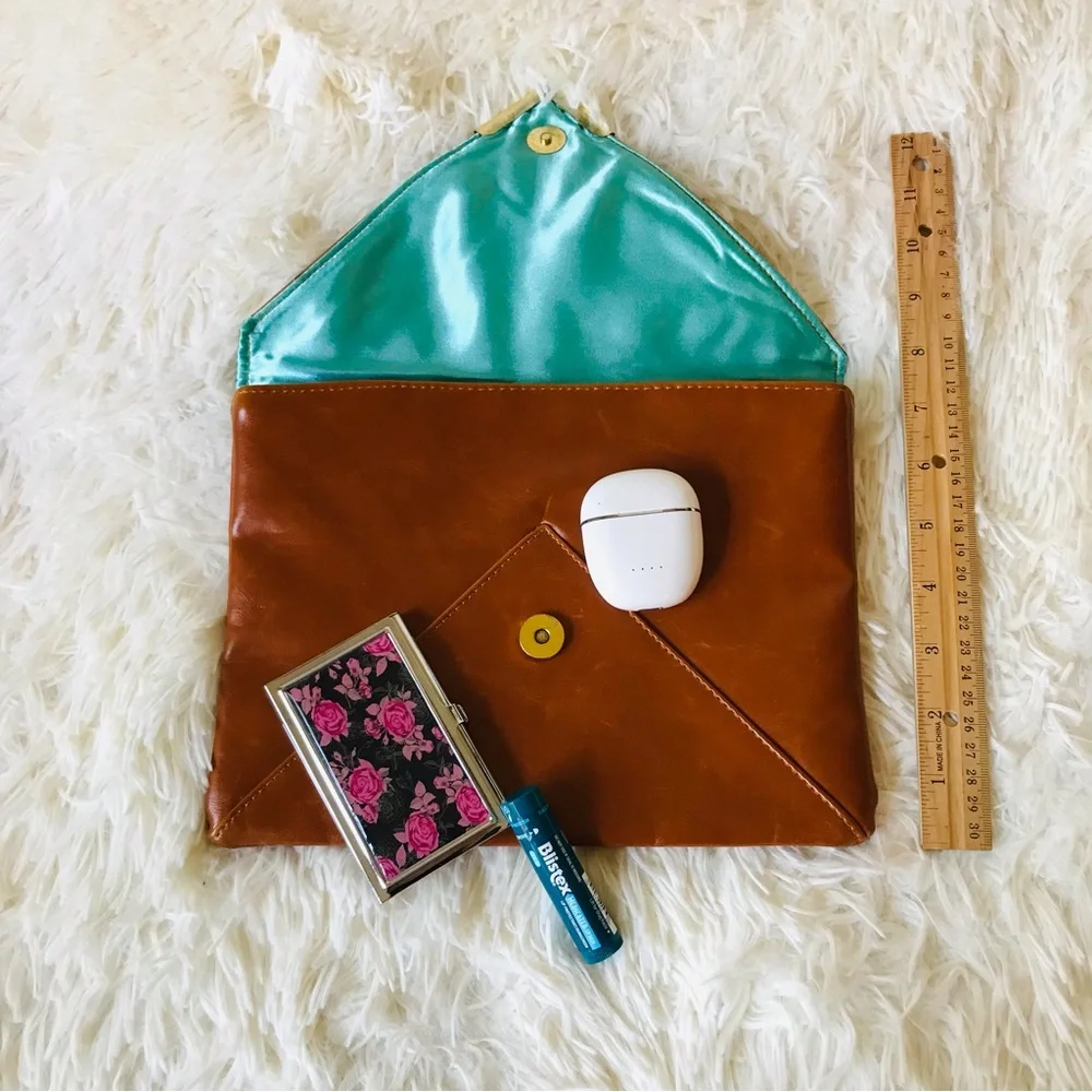 Nordstrom Tan Cognac Faux Leather Envelope Clutch